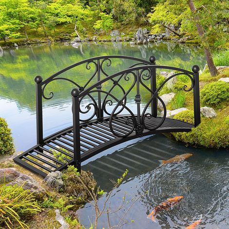 Pont jardin pont l’étang rampe sécurité pont décoratif Capacité charge jusqu’à 100 kg - Dimensions: 102x48x49 cm - Couleur: Noir