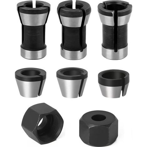 6 Pieces Steel Chuck Head 6 mm 6.35 mm 8 mm Head Adapter Converter +2 Nut for Drills Engraving Machine Trimmer Woodworking Power Router Clamp Holder (1/5)