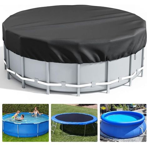 4-season cover for above-ground pools, protective cover for pools, round outdoor cover for hot tubs and bathtubs, ideal for keeping your pool clean (3M, Black) (1/5)