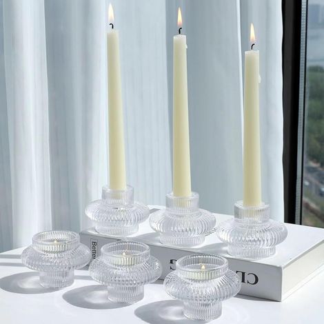 Lot de 6 bougeoirs transparents pour bougies chauffe-plat et chandeliers coniques en verre pour centre de table de mariage, bougeoirs pour étagère, porche, décoration d'intérieur (1/5)
