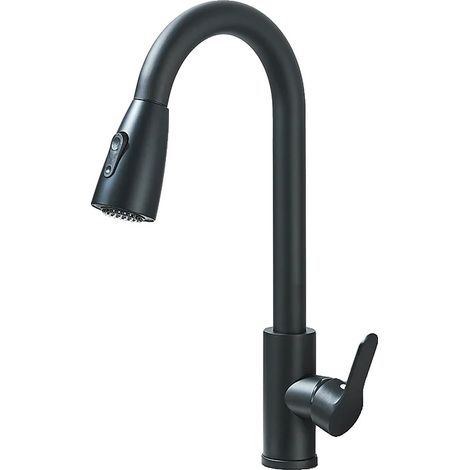 Grifo de fregadero de cocina, cabezal rociador extraíble, giro de 360°, negro mate KU (1/2)