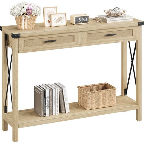 Hoerfuriy – Table console en rotin 109x30,5x76 cm – 2 tiroirs – Étagère ouverte – Meuble TV ou d'entrée élégant (1/5)