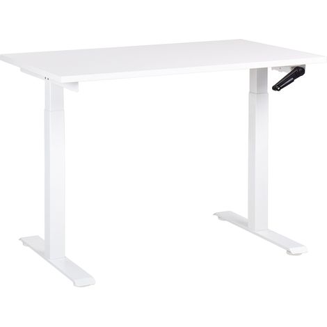 Escritorio de altura regulable manualmente oficina moderna patas cuadradas 120 x 72 cm tablero blanco soporte de acero blanco DESTINES (1/5)