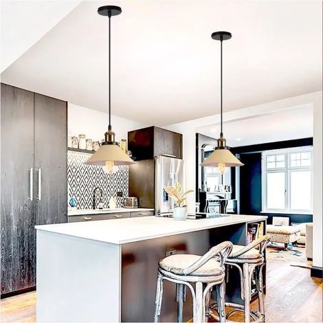 2pcs Moderne Lustre Luminaire Industrielle,Lampe Suspension Vintage en Métal Style Edison pour Salon Chambre,ø22cm,Jaune (1/4)