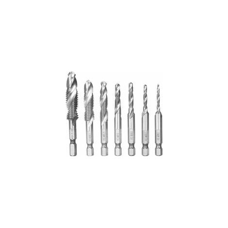 Perceuse , ensemble de 7 forets et tarauds, filetage métrique HSS M3-M12, changement rapide de forets, tige hexagonale 1/4", argent (1/4)