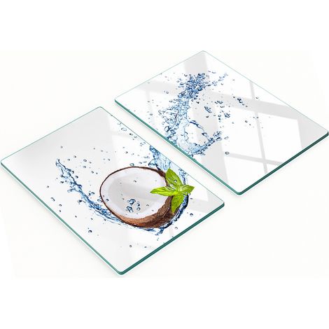 Taglieri decorativi in vetro per tagliare e servire, con decorazioni a tema cocco e acqua, 2x40x52 cm (1/5)