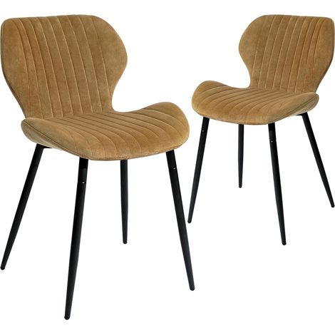 Lot de 2 chaises de Salle à Manger Chaises rembourrées Modernes pour la Cuisine, la Salle à Manger et Le Salon, chaises en Velours avec Pieds en métal Noir, Marron (1/5)