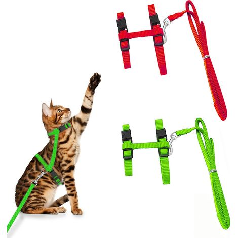 Hanais Chat,Hanais Chat églable Hanais Laisse,Hanais Chaton,Hanais Chat avec Laisse,Hanais Chaton,Laisse Hanais Chat,Hanais eglable pou Chats et Chiens,2PCS (1/4)