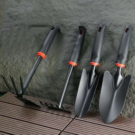 Set di 4 attrezzi da giardino di grandi dimensioni con manici in gomma antiscivolo. Attrezzi da giardino robusti e resistenti, un regalo classico e pratico per gli appassionati di giardinaggio. (1/2)