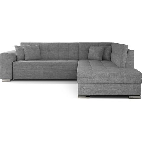 Canapé convertible angle droit tissu gris clair et chromé Pika 260cm (1/5)