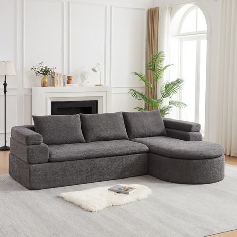 Divano angolare a L 3 posti con chaise longue in ciniglia antracite 260 x 170 cm OKWISH (1/5)
