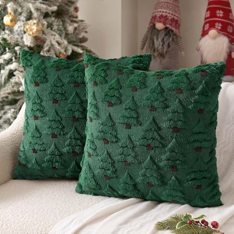 2 Pièces Housses de Coussins Noël 45×45 cm,Taie d'oreiller en Peluche,Parure de Oreiller de Décoration,Fausse Fourrure Doux en Polyester Décoratif, pour Chambres Salon Bureau Canapé Noël Deco (1/5)