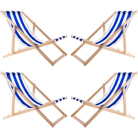 4 sillas de playa de madera a rayas azules (1/4)