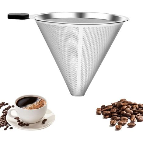 Wiederverwendbarer Kaffeefilter, permanenter Edelstahl-Kaffeefilter, leicht zu reinigen, ideal zum Filtern von selbstgemachtem Kaffee, papierloser Kaffeefilter. (1/4)