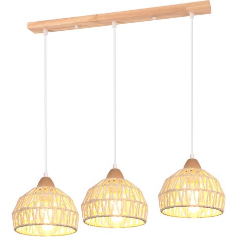 NORCKS Lámpara Colgante Retro Araña De Cuerda De Cáñamo Trenzada 3 Luces Lampara Techo Interior Moderna Para Bar Pasillo Dormitorio Blanco (1/5)