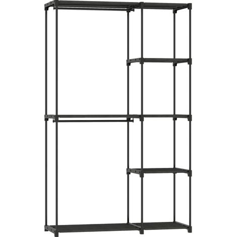 Offener Textilschrank mit Kleiderstange und Regalen 111 x 43 x 185 cm schwarz (1/5)