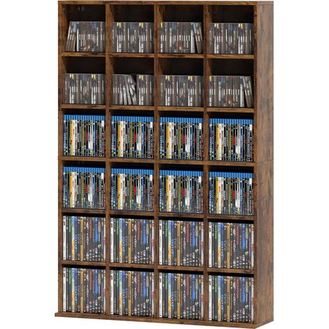 Meuble de Rangement 456 CDs / 336 DVDs, Étagère Multimédia, 24 Compartiments et 16 Étagères Ajustables, Marron (1/5)