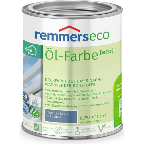 Remmers Öl-Farbe [eco] taubenblau (RAL 5014), 0,75 Liter, Öko Farbe für Holz innen und außen, mit 3fach Schutz, nachhaltig, umweltfreundlich