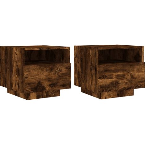 Set di 2 comodini con cassetto e luci LED RGB 40 x 39 x 37 cm MDF marrone DEC032827