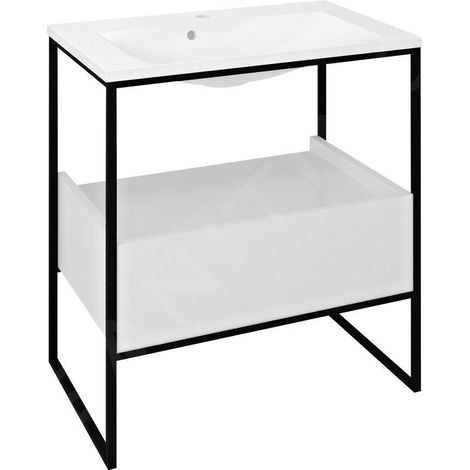 Sapho Ska - Console pour lavabo 745x850x455 mm, 1 tiroir, noir mat/blanc SKA602 (1/4)