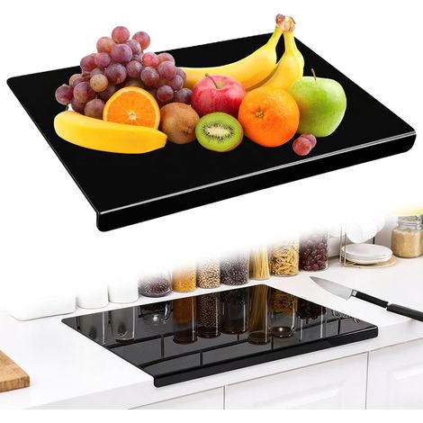 Planche à Découper en Acrylique 40 x 28 cm,Planche à Découper de Cuisine avec Rebord,Panneau à Découpers Anti-Glissement pour Cuisine sans BPA,Noire,Tapis de Découpe pour Plans de Travail