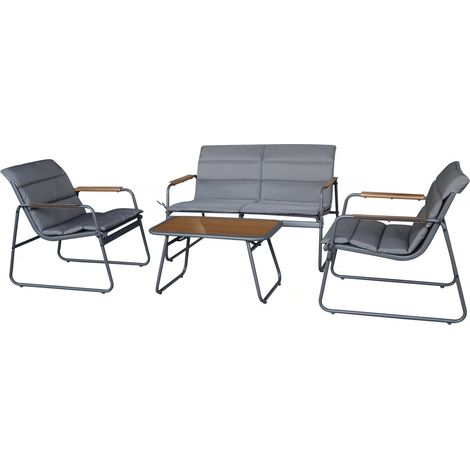 Set di mobili da giardino "Bastia" con cuscini in metallo - 4 posti - Grigio