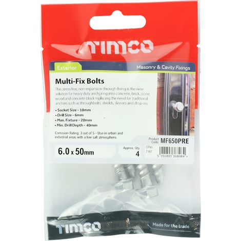 TIMCO Multi-Fix Bolts Hex Flange Head Exterior Silver - 6.0 x 50