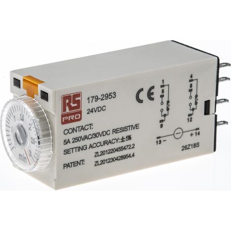 Relais temporisé RS PRO, 24V c.c., Enfichable, 2 contacts ( Prix pour 1 ) (1/3)