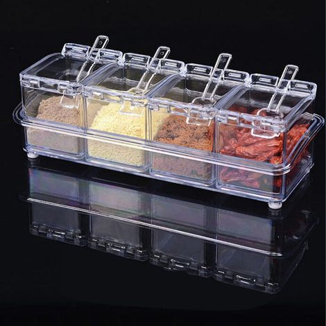 Ensemble de pots à épices et condiments en acrylique transparent pour la cuisine - Boîte de rangement pour sel, sucre et épices (1/5)
