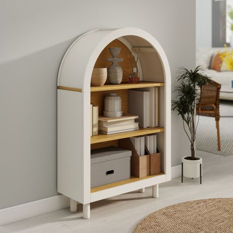 Bibliothèque étagère 60x24x95 cm blanc 3 niveaux cintrés bois (1/5)