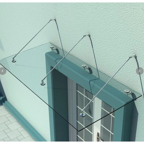 Auvent de porte en verre trempé 200 x 90 cm, inox 304, inclinaison réglable, transparent, pour une entrée lumineuse et moderne – CHICFURN (1/5)