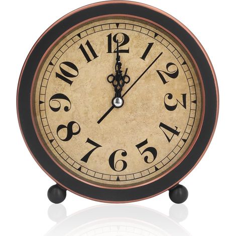 Réveil Analogique Rétro, Petite Horloge De Bureau De Chevet Analogique Silencieuse De 5 Pouces à Piles, Petite Horloge De Table Analogique Sans Tic-Tac Pour Chambre à Coucher, Chevet, Bureau (1/5)