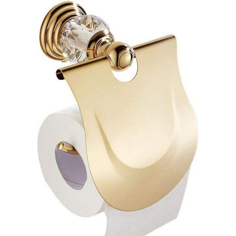 Porte- Rouleau de Papier Toilette avec Couverture Support de Papier Mural Titulaire de Papier Derouleur Papier WC Or Odipie (1/4)