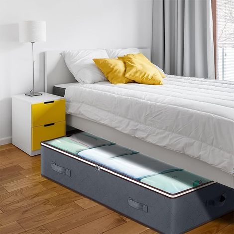 Boîte de rangement sous le lit avec poignées latérales, organiseurs de placard et bacs pour couverture, vêtements, couettes, vêtements, literie, rangement peu encombrant pour dessous de lit, armoire ( (1/5)