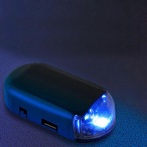 Alarme factice solaire antivol avec fausse lumière clignotante LED universelle pour voiture bleue
