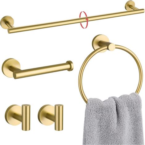 Set di accessori per il bagno, 5 pezzi, portasciugamani da 60 cm, acciaio inossidabile, montaggio a parete, set di accessori per il bagno - Crezuo