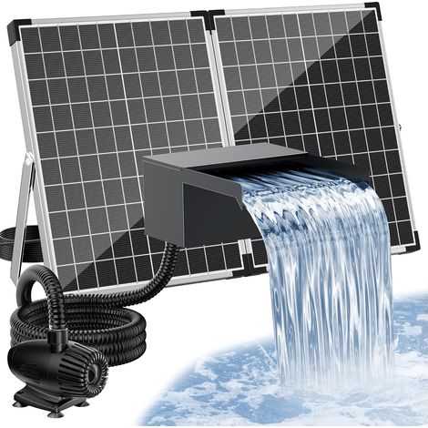 Cascade d’Étang Solaire 55W, Cascade en Acier Inoxydable 20 cm de Large, Pompe de Bassin 2000 L/h, Tuyau Ondulé 3 m, Fonctionnement Autonome pour Jardin Extérieur (1/5)