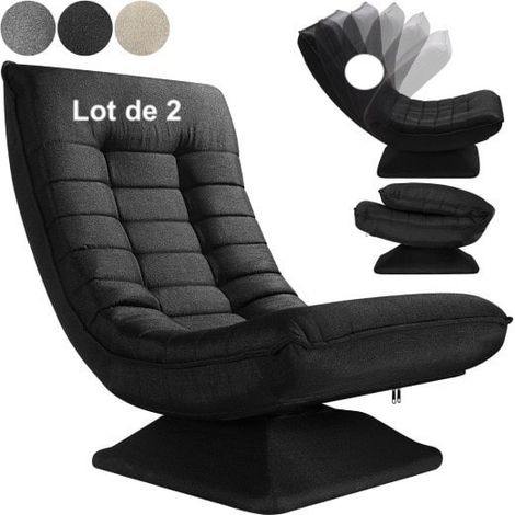 Lot de 2 Fauteuils Designs et Relax Tissu noir. Idéal pour la relaxation et le bien-être (1/5)