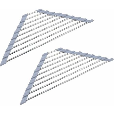 Lot de 2 égouttoirs triangulaires pliables en acier inoxydable, antidérapants et gris.-AquaForge (1/5)