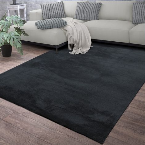Tapis de salon à poils courts, uni, design moderne, lavable 300 cm x 400 cm x 14 mm, Rectangulaire, Bleu marine