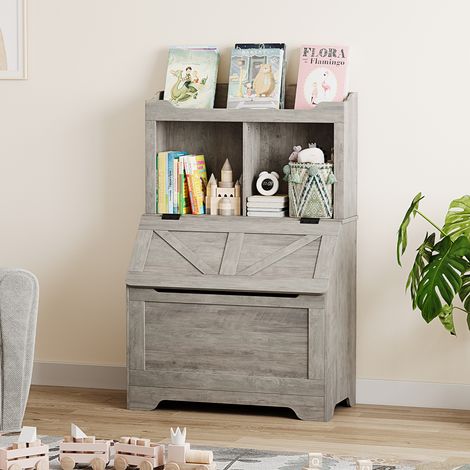 Bibliothèque 3 Niveaux en Bois pour Enfant avec Couvercle Basculant-Organisateur de Jouets et Livres Polyvalent pour Chambre,Crèche et Maternelle (1/5)
