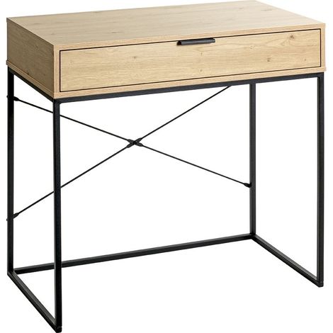 Console avec tiroir décor chêne clair et structure noire - Longueur 80 x Profondeur 46 x Hauteur 79 cm (1/5)