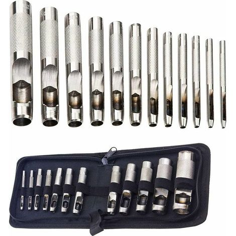 Juego de perforadoras de cuero, 12 piezas, para cuero, correas de reloj, lona y ojales de 3 mm a 19 mm (metal). (1/5)
