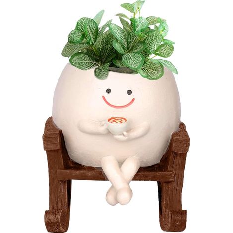 Dailygoods Blumentopf mit Smiley-Gesicht Hängeblumentöpfe Lustige Blumentöpfe Pflanzgefäß für Sukkulenten Hellbraunes Kunstharz Integriertes (1/5)