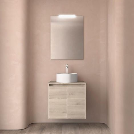 Badezimmermöbel BALTIC 600 2 Türen NATURAL + Waschtisch-Platte (1/2)