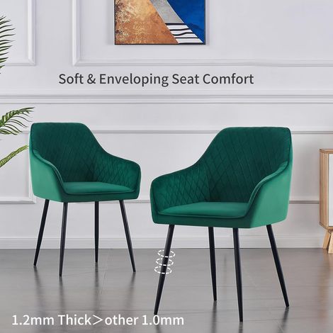 AINPECCA Set of 2 Velvet Dining Chairs Green Upholstered Seat with Metal Legs Living Room(Green,2)
