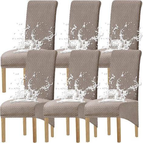 6PCS Etanche Housses de Chaise XL Salle à Manger, Spandex Haut Dossier Grande Housses Chaise, Jacquard T, Taupe (1/5)