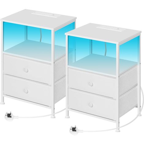 WOLTU 2x End Table with Charging Station, 2 Drawers Cabinet and 1 Open Shelf, Side Table for Living Room, White (1/5)
