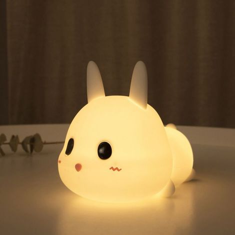 Veilleuse Lapin - Silicone Souple - 2 Couleurs LED Réglables - Alimentation USB - Pour Chambre Enfant - 155x89x112 mm - 1 Pièce (1/3)
