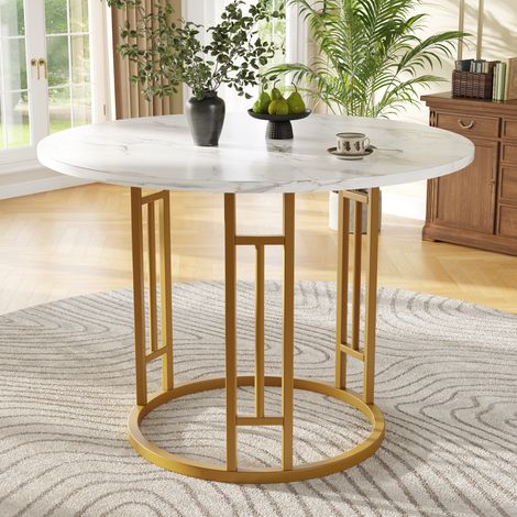 Runder Esstisch MDF in Marmoroptik Gold 80x80x76 cm mit Metallgestell (1/5)